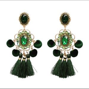 Forest green Moroccan tassel chandelier earrings